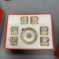 Ensemble de tasses et d'assiettes à expresso de luxe européennes, service à thé standard H avec six tasses et six assiettes, emballage cadeau haut de gamme