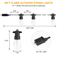 Guirlande lumineuse LED imperméable avec fermoir en forme de flamme, 15 ampoules Vintage, éclairage d'extérieur, idéal pour les vacances, 48 pieds