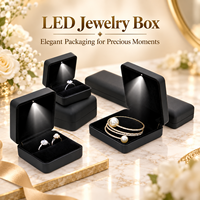 Boîte à bijoux de luxe moderne en cuir PU avec logo personnalisé, faite à la main, doublure en velours LED, design carré, étui de rangement pour bijoux