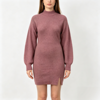 Robe longue en tricot côtelé rouge pour femme, personnalisable OEM & ODM, haute qualité, vente en gros, modèle Harlow Midi