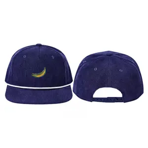 5 Panel High Quality Unstructured Custom Embroidery Logo Corduroy Snapback Cap Rope Hat With Snap Back Corduroy Baseball Cap