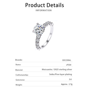 Anillo de moissanita de Plata de Ley 925 de 2 quilates, joyería de diamantes de cuatro puntas, anillo de bodas de amor para siempre para mujer - Product Image 5