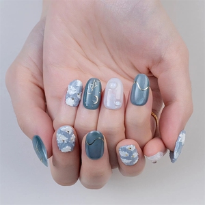 Faux <span class=keywords><strong>Ongles</strong></span> Personnalisés Effet <span class=keywords><strong>Métallique</strong></span> Étoile et Lune, Acrylique <span class=keywords><strong>Bleu</strong></span> Nuage 3D, Courts, Ronds, Ovales, à Presser, Haute Qualité avec Colle - Product Image 3