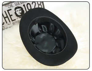 High Quality Black Hard Wool Felt Bowler <b>Hat</b> with Feather <b>for</b> Party Inspired by America Music Festival - Product Image 5