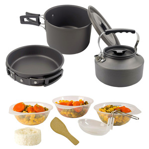 Outdoor Cookware Set With Teapot 1-2L Portable <b>Camping</b> <b>Kitchen</b> Equipment For 2-3 People Anodized Finish - Product Image 3