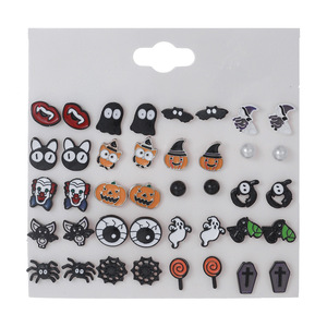 Halloween Cartoon Stud <b>Earrings</b> Set With Pumpkin Ghost Spider Charm For Women Party Jewelry Stainless Steel Ear <b>Posts</b> - Product Image 5