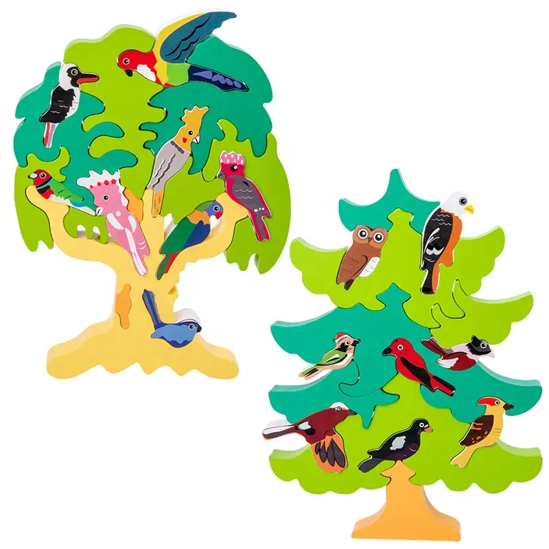 Yeni varış 2024 ahşap oyuncak kuş ağacı 3D denge yap-boz çocuk oyuncakları erken eğitim DIY yapı blok oyuncaklar