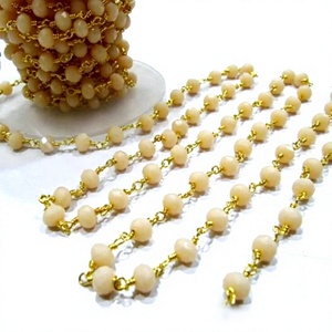 Pink Opal Quartz Rondelle Faceted Beaded Wire Wrapped <b>Rosary</b> Aati Chain - Product Image 1