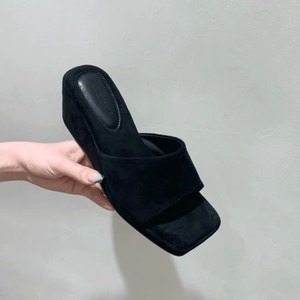 Sandali con zeppa da donna con plateau e punta quadrata, ciabatte estive casual rialzate, mules con zeppa, pantofole da donna - Product Image 4