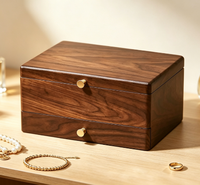 Boîte à bijoux en bois de noyer noir pour femmes, organisateur à 3 niveaux avec tiroir amovible