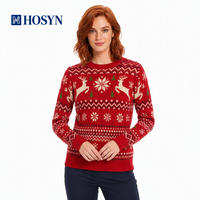 Pull personnalisé pour femmes, col rond, chaud, pour Noël, pull de Noël assorti pour la famille, pull en tricot jacquard vintage avec motif de rennes
