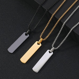 Alla moda <span class=keywords><strong>collana</strong></span> in acciaio inossidabile per gli uomini, semplice <span class=keywords><strong>collana</strong></span> rettangolare liscia <span class=keywords><strong>con</strong></span> lettere incise - Product Image 2