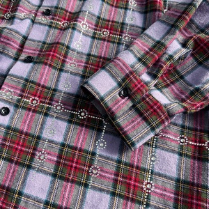 Camisa YITE con Diseño a Cuadros y Pedrería, Lavado Ácido, Camisa de Algodón Personalizada, Camisa Extra Grande Vintage para Hombre, Camisa de Manga Larga con Cuello y Botones - Product Image 4