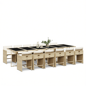 Set da Pranzo da Giardino in Rattan 12 Pezzi Beige e Nero, Arredamento da Esterno Contemporaneo Resistente alle Intemperie - Product Image 1