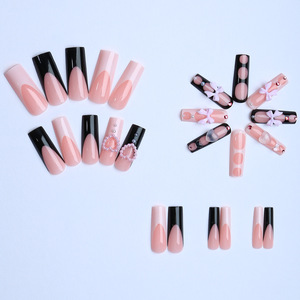 Unghie Finte Lunghe Nere Stile Gotico Sexy con Fiocco Circolare e Strass, Vendita all'Ingrosso con Confezioni OEM/ODM - Product Image 2