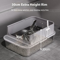 Bac à litière pour chat extra large de style ouvert anti-éclaboussures avec bord surélevé Espace intérieur en plastique en acier inoxydable 20L Accessoire de toilette