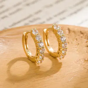 Fashion Gold Plated Elegant Jewelry Exquisite Women Commute Cubic Zirconia CZ Huggie Hoop Earrings