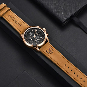 Montre à quartz pour homme Benyar, chronographe analogique, phase de lune, date, luminescente, bracelet en cuir marron, boîtier de 10 mm - Product Image 4