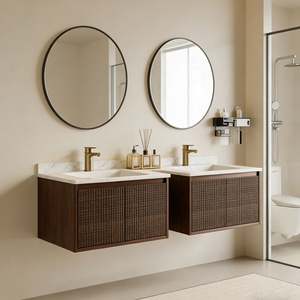 BALOM Custom European Style Minimalist Luxury <b>Wall</b> Hung <b>Bathroom</b> Vanity Double Sink Wooden Cabinet with Stone Top Factory - Product Image 6
