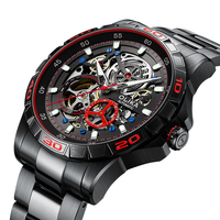 Montre mécanique automatique squelette pour homme, grand cadran 43 mm, bracelet en acier inoxydable, lunette multicolore, montre de sport pour homme