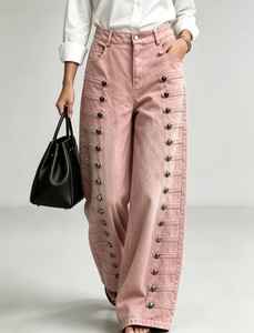 Jeans de Mezclilla de Cintura Alta y Pierna Ancha para Mujer, con Detalles de Botones, Corte Holgado, Largos, Lavados, Estilo Casual, para Otoño - Product Image 3