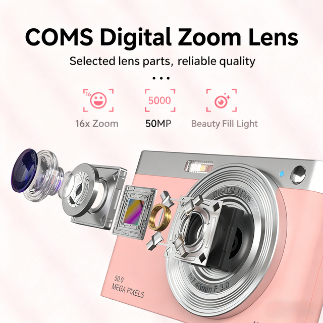 Beauty Fill Light Retro Vintage Style 4K Digital Camera 16x Zoom SD 2.88" IPS Screen Compact Point Shoot for Travel Vlogging