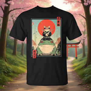 T-shirt graphique de style anime rétro japonais Ninja Cat And Frog - Product Image 3