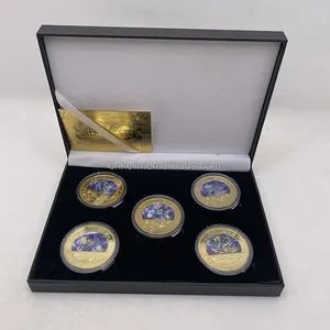 משלוח מהיר 5 עיצובים יפן אנימה Yu-gi-oh מתכת זהב מטבע עם אקריליק מקרה