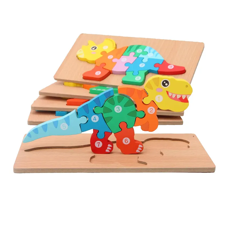 Puzzle dinosaurus kayu angka teka-teki belajar warna mainan montesori teka-teki balita