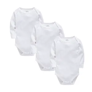 Custom logo new born baby products items bebes 100% cotton rompers plain soft girls bodysuit long sleeve boys clothing for 0-24