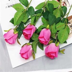 V-1008 Vente directe d'usine, prix bas, rose artificielle en soie à tige verte unique, feuille verte, fleur de rose en soie artificielle pour décoration de mariage - Product Image 6