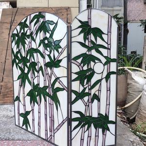 Mampara de Chimenea Personalizable de Bambú con Diseño Tiffany y Vidrio Tallado, 40''*28'', Sólida, para Decoración de Baño y Comedor - Product Image 5