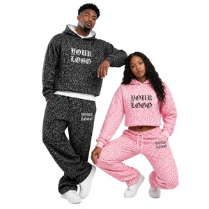 Ensemble de survêtement imprimé léopard pour homme, nouveau design, logo personnalisé, streetwear, ensemble jogging 2 pièces imprimé guépard pour homme et femme - Product Image 3