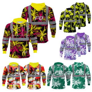 الفلورسنت عالية الوضوح عاكس السلامة هوديي طويلة الأكمام هاواي ألوها قمصان البناء مرحبا فيس هوديي ارتداء العمل - Product Image 4