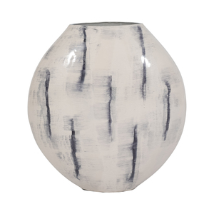 Vaso in Ceramica Rotondo con Finitura Spazzolata Grigia per Arredamento Soggiorno Stile Accent - Product Image 1
