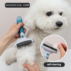 Nuevo peine y cepillo 2 en 1 de doble cara para mascotas con logo personalizado, autolimpiable, para desenredar el pelo de perros y gatos, elimina nudos y pelo suelto. - Product Image 4