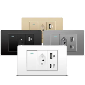 DELEFU PC Brazil Standard 10A 20A Outlet Wall Socket 1gang 2way Light Switch 118*72mm 20w Fast Charge Usb Type C