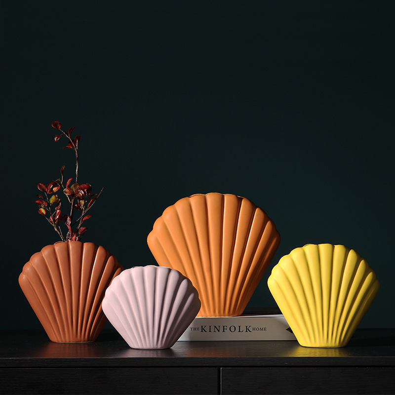 creative simple model home decoration Nordic Morandi ceramic art shell vase