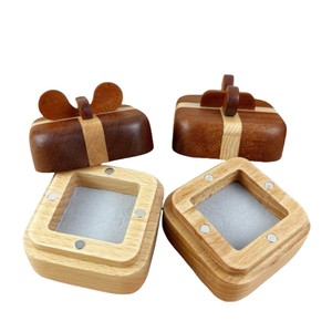 Wooden <b>Ring</b> <b>Box</b> Square Walnut Color Bow Shape Jewelry Display Gift <b>Box</b> For Wedding <b>Proposal</b> Birthday Holiday - Product Image 1