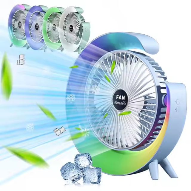 Portable Mini Smart Cooler Fan Personal Small Air Conditioner with Colorful Lights for Car & Room Use