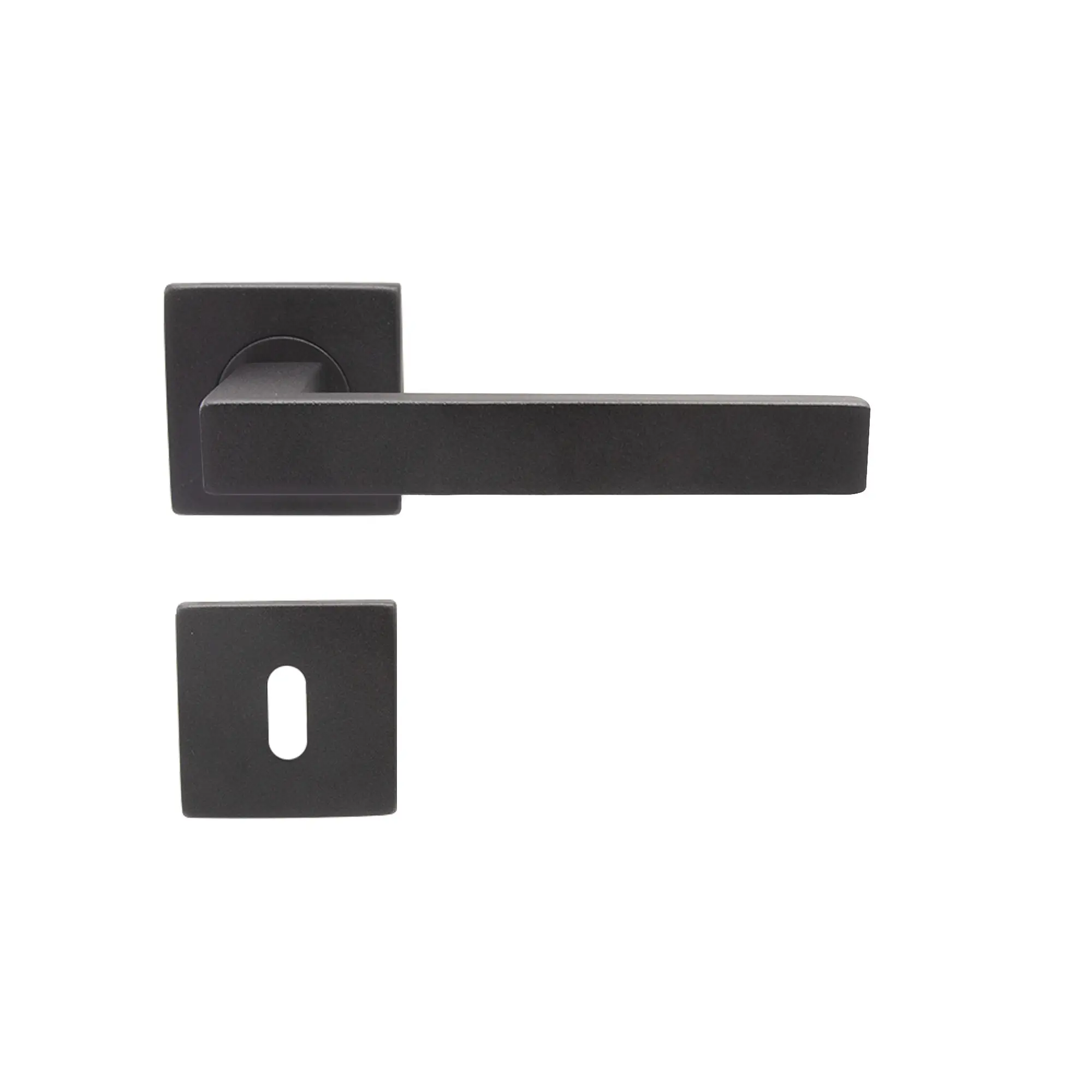 Maniglia per porta nera opaca con rosetta in acciaio a leva quadrata per porta interna