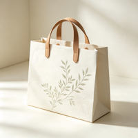 Coffret Cadeau de Luxe Minimaliste Beige Fait Main Écologique, Ensemble d'Emballage Artistique avec Poignée en Cuir Personnalisée et Motif Feuille en Relief pour Bijoux