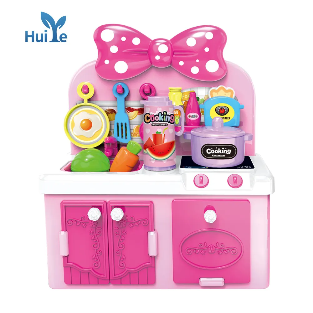Huiye yeni tasarım Mini mutfak pişirme oyuncak plastik pişirme sofra oyun seti mutfak aksesuarları oyuncaklar