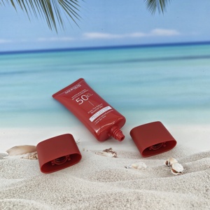 Wholesale Custom SPF50+ Whitening Face <b>Sunscreen</b> Cream Red Super Oval Tube Flip Cap Glossy For <b>Sunscreen</b> Lotion Packaging Tube - Product Image 4