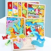 Jeu de puzzle éducatif en bois Montessori sur le thème des animaux, jeu d'empilage amusant