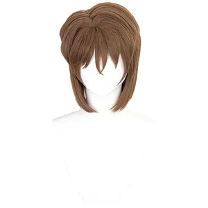 Parrucca da donna corta Anime Cosplay capelli umani parrucca intera resistente al calore sintetica parrucca per costumi da festa fantasia (marrone)