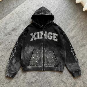 เสื้อฮู้ดดี้ผู้ชายทรงโอเวอร์ไซส์ รุ่นวินเทจ ลุคสตรีทแวร์สุดฮิตประจำปี 2026 ผ้าหนานุ่ม ซักฟอก ทำสีซีด แต่งคริสตัล ทรงบ็อกซี่ ครอป - Product Image 3