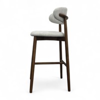 Tabouret de bar minimaliste couleur crème avec dossier, structure en bois massif, pieds hauts, pour cuisine, salle à manger, salon, café