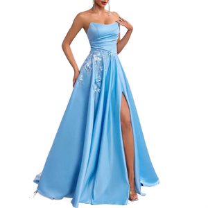 <span class=keywords><strong>Robe</strong></span> longue sexy sans bretelles style européen et américain, nouvelle collection 2026, sans manches, taille haute, avec fente et motif floral tridimensionnel - Product Image 1