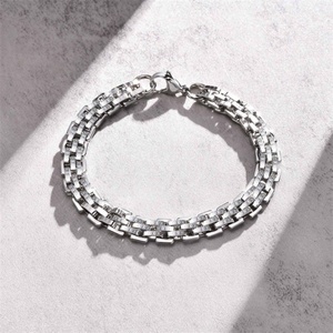 Bracelet simple et élégant en acier inoxydable, chaîne à maillons argentée pour hommes - Product Image 2